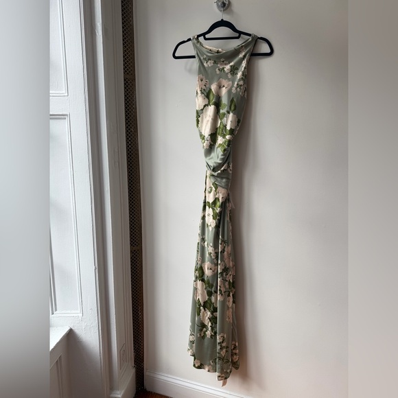 NEW NWT Reformation Anaiis Silk Maxi Dress Tarragon Floral Open Back High Neck 6 - Picture 11 of 17
